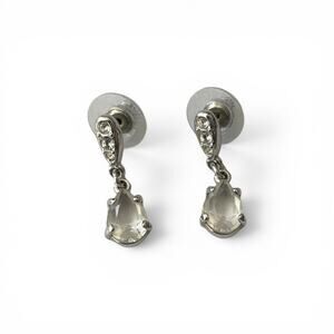 VTG Swarovski Signed Rhodium Clear Crystal Teardrop Dangle Post Earrings